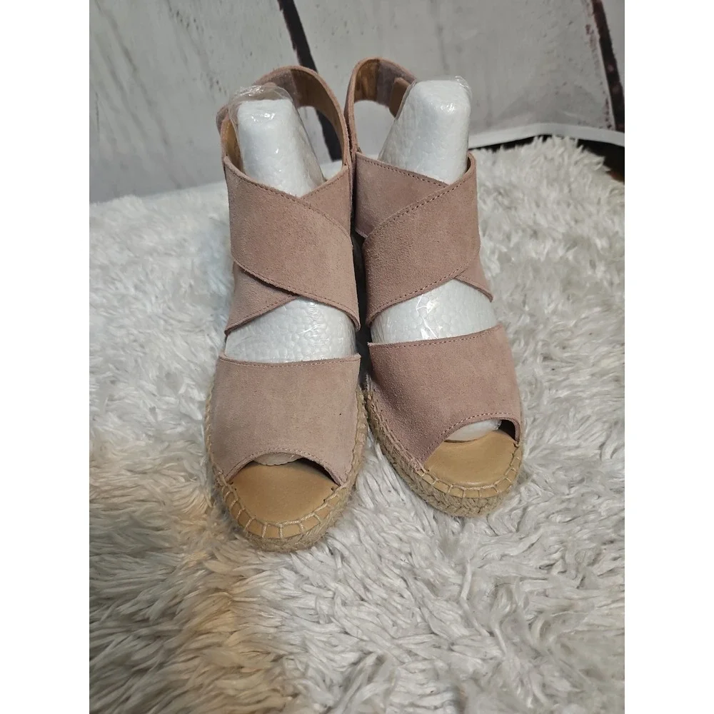 Jutelia Pink Suede Leather Espadrilles Wedge 3